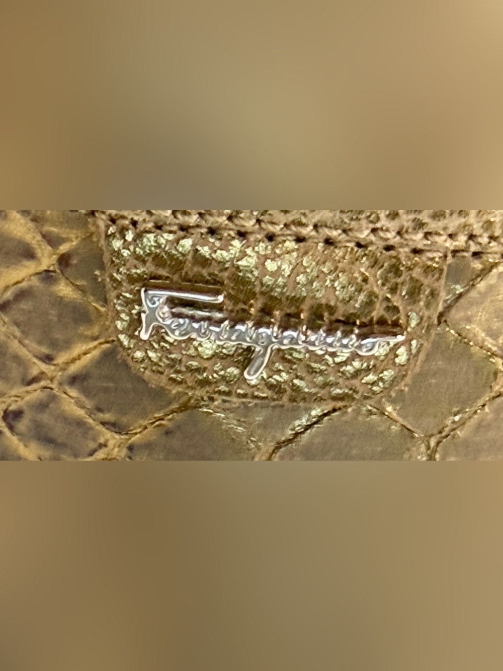 Salvatore Ferragamo Vintage metallic Bronze Leather Wedge Slide Mules w logo 8C - Picture 12 of 15